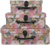 Clayre & Eef Decoratie koffer Set van 3 30x22x10 cm Roze Groen Karton online kopen