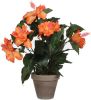Mica Decorations Hibiscus Kunstplant Oranje In Grijze Pot H40 X D30 Cm Kunstplanten online kopen