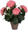 Shoppartners Roze Hydrangea/hortensia Kunstplant 45 Cm In Grijze Pot Kunstplanten/nepplanten online kopen