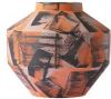 HKliving Vaas hand geborsteld oranje/zwart keramiek online kopen